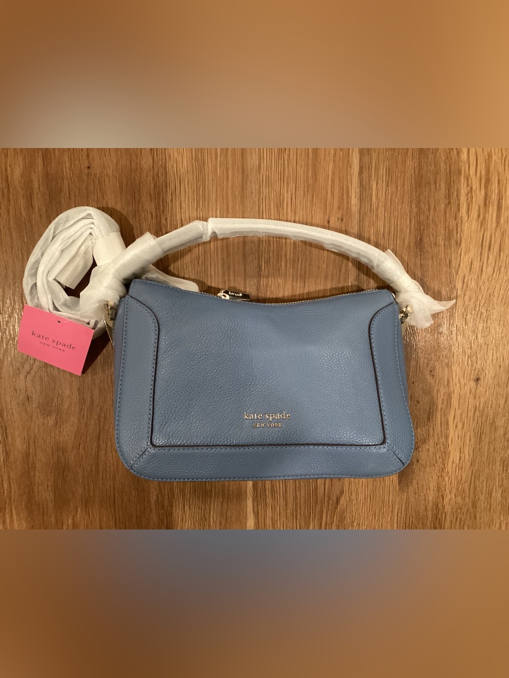 kate spade Light Blue Leather Shoulder Bag with Gold-Tone Logo